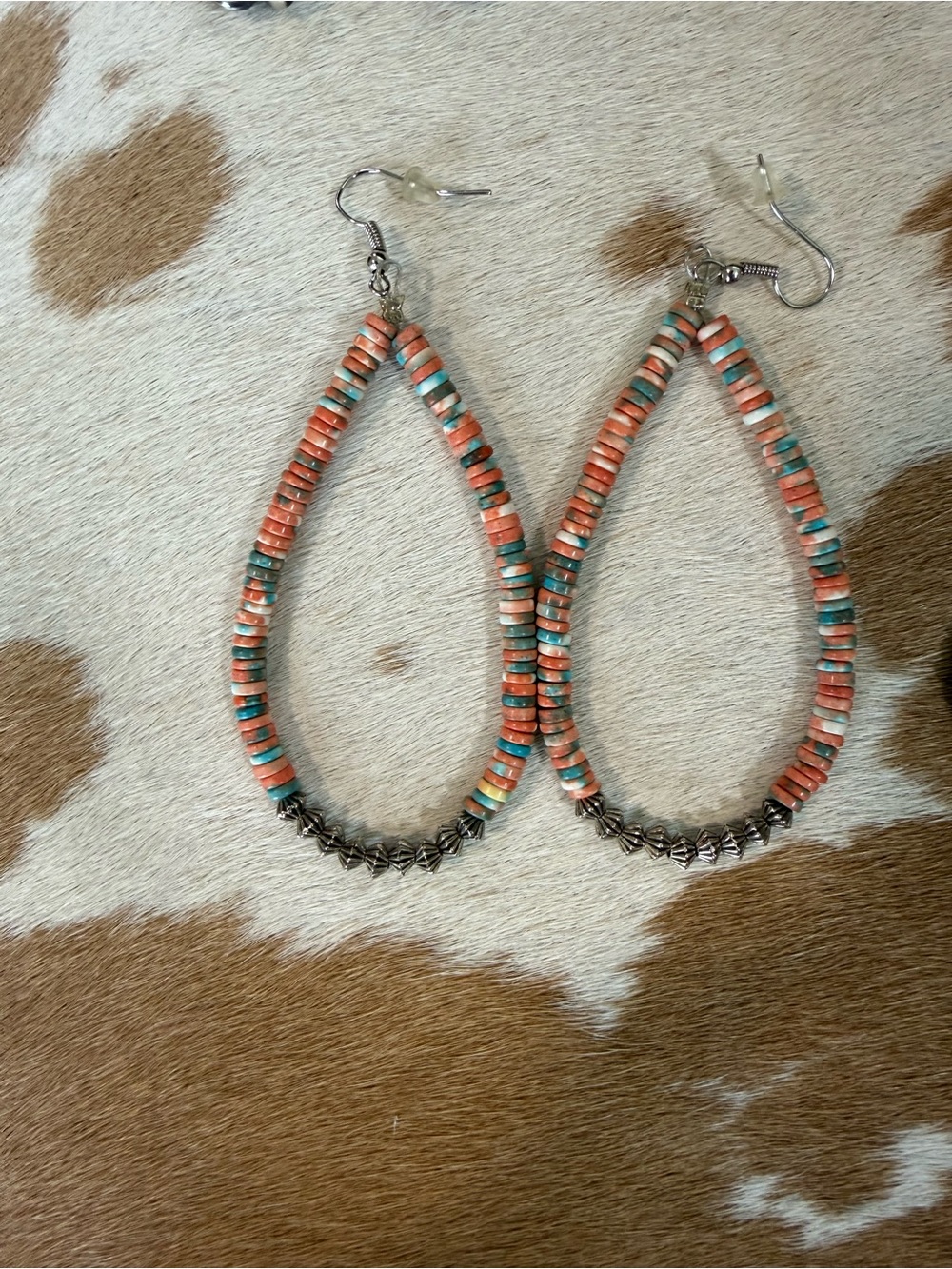 Handmade Teardrop Beaded Earrings in Coral and Turquoise - Women Jewelry